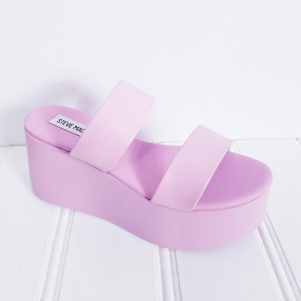 Steve Madden Platform Sandals Womens Size 7 Pink Leather Flatform Summer Shoes